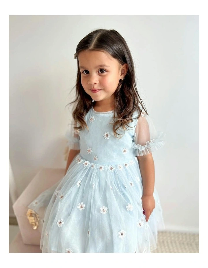 Festive Sequin Daisy Dress 3-7 Yrs in Pale Blue image 5