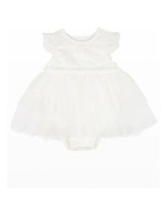 Tiered tulle Overlay Dress in Ivory