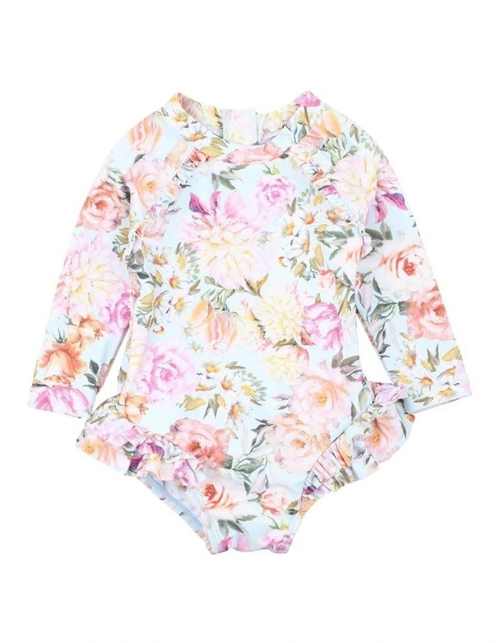 Evelyn Print Long Sleeve Sunsuit in Blue image 1