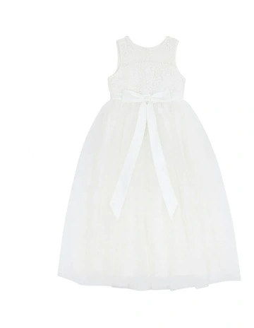 Lace Bodice Dress With Bow in Ivory