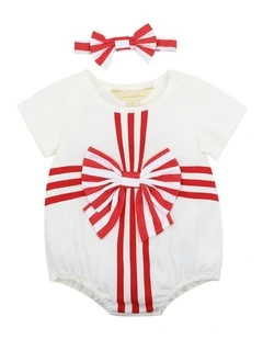 Gift Romper With Headband in White
