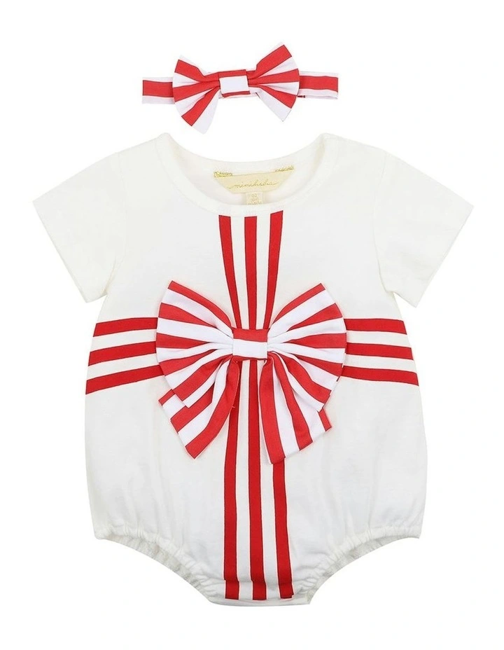 Gift Romper With Headband in White image 1