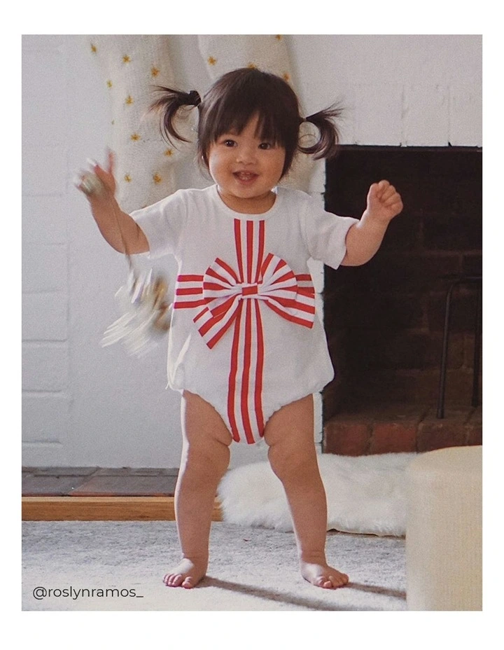 Gift Romper With Headband in White image 3