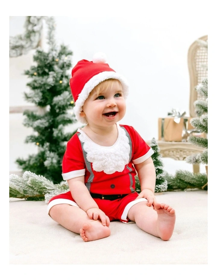 Santa Romper and Hat in Red image 3
