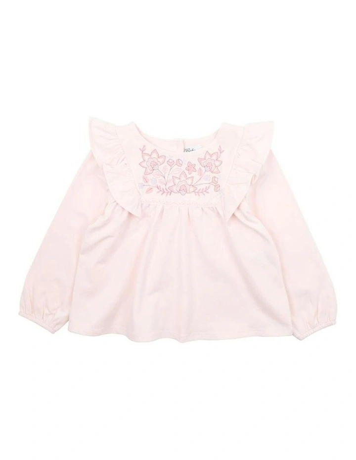 Piper Long Sleeve Frill Top in Pink image 1