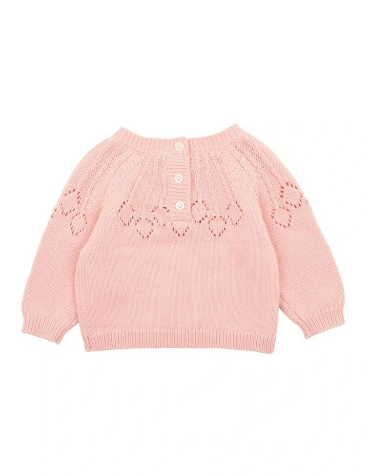 Dotti Needle Out Knitted Jumper in Coral image 2