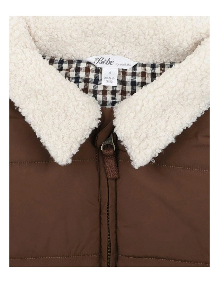 Puffa Vest With Collar Jacket (3-5 Years) in Brown image 3
