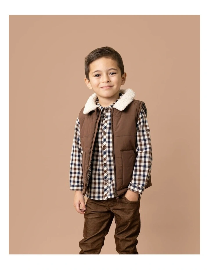 Puffa Vest With Collar Jacket (3-5 Years) in Brown image 4