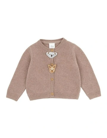 Bailey Animal Face Cardigan in Beige