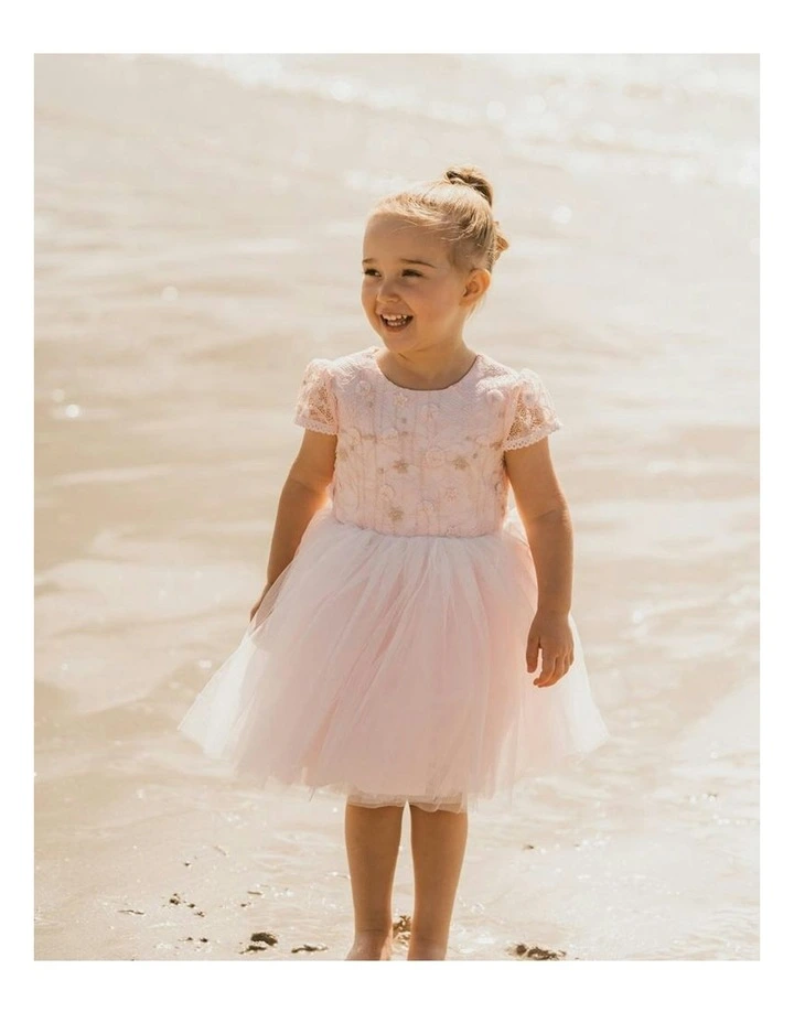 Lace Bodice Mid Calf Length Dress (3-7 Years) in Pink image 6