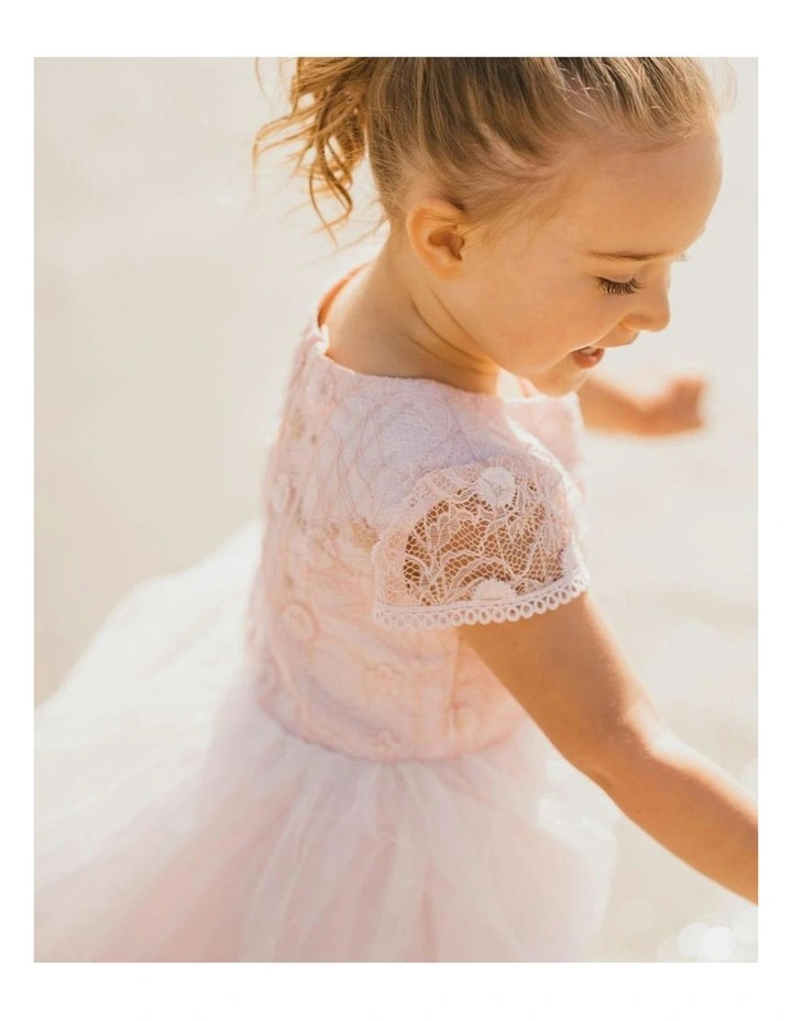 Lace Bodice Mid Calf Length Dress (3-7 Years) in Pink image 7