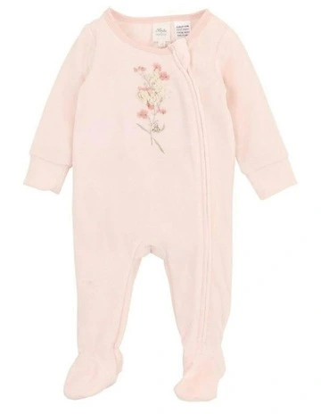 Nancy Velour Long Sleeve Zip Onesie in Pink