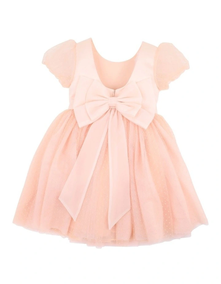 Spot Puff Sleeve Dress With Back Bow 3-10 Years in Peach image 2