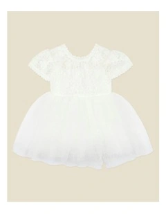 Lace Bodice W Back Bow Dress in White