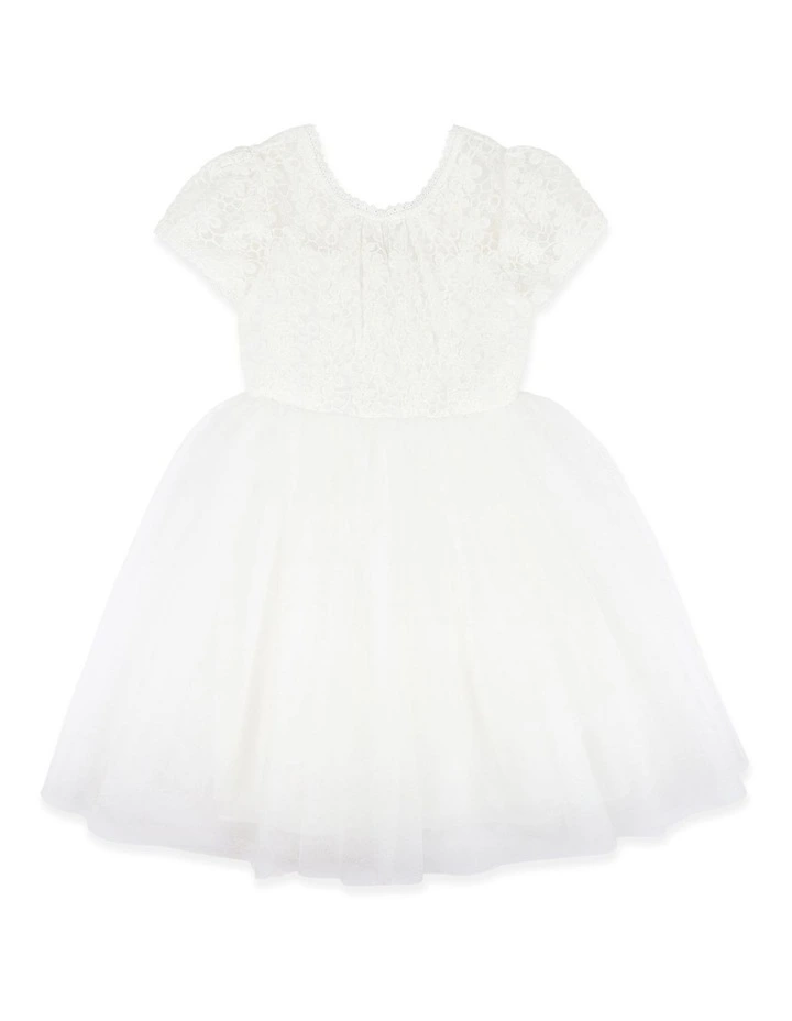 Lace Bodice W Back Bow Dress 3-7 Years in White image 1