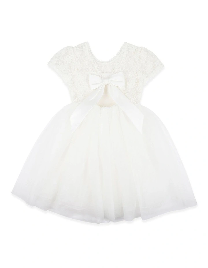 Lace Bodice W Back Bow Dress 3-7 Years in White image 2