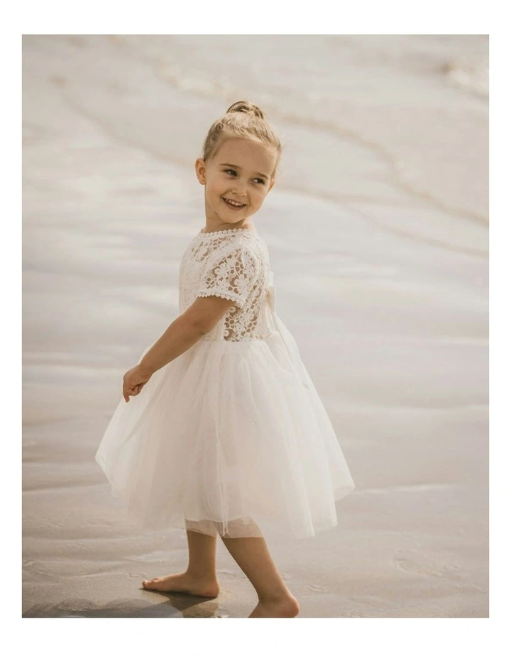 Lace Bodice W Back Bow Dress 3-7 Years in White image 4