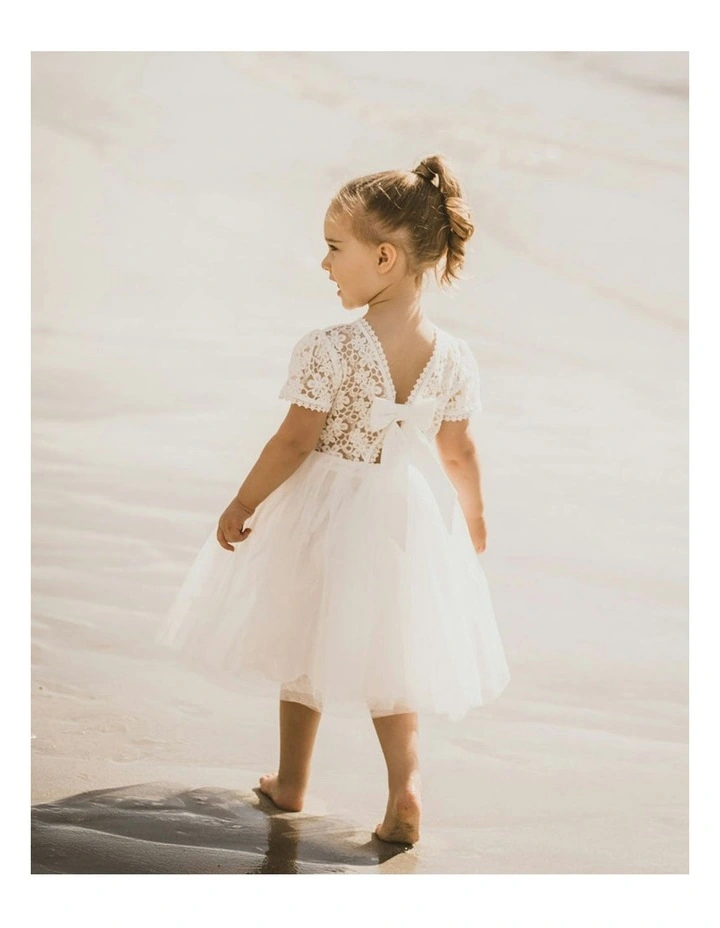 Lace Bodice W Back Bow Dress 3-7 Years in White image 5