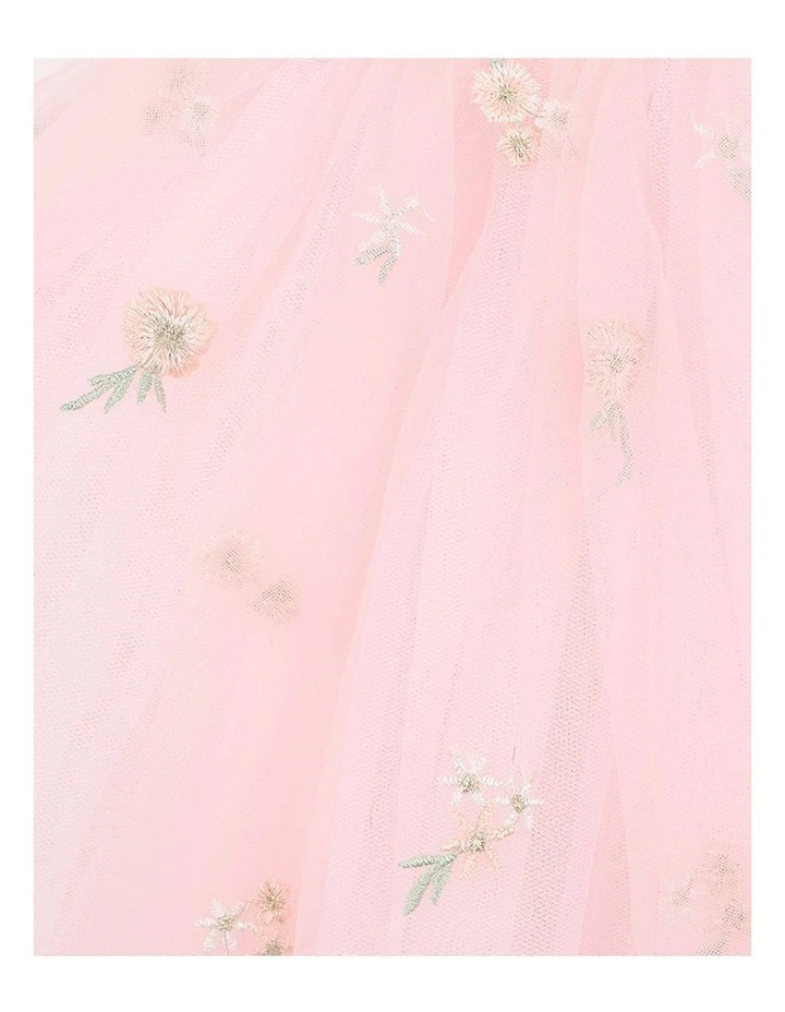 Floral Embroidered Back Bow Tulle Dress in Pink image 3