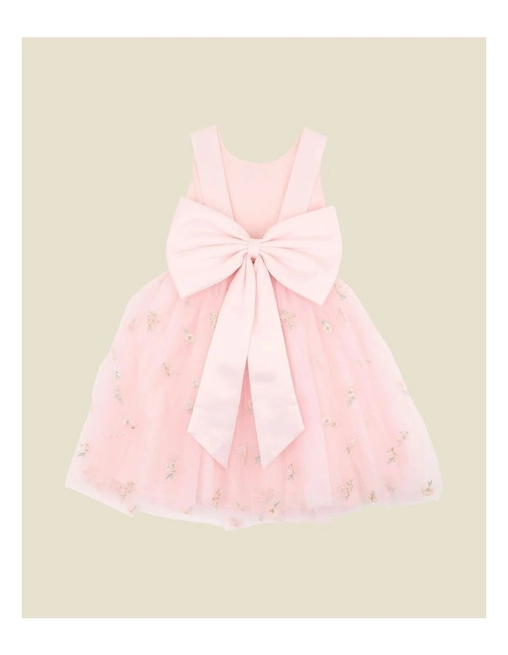 Floral Embroidered Back Bow Tulle Dress 3-10 Years in Pink image 2