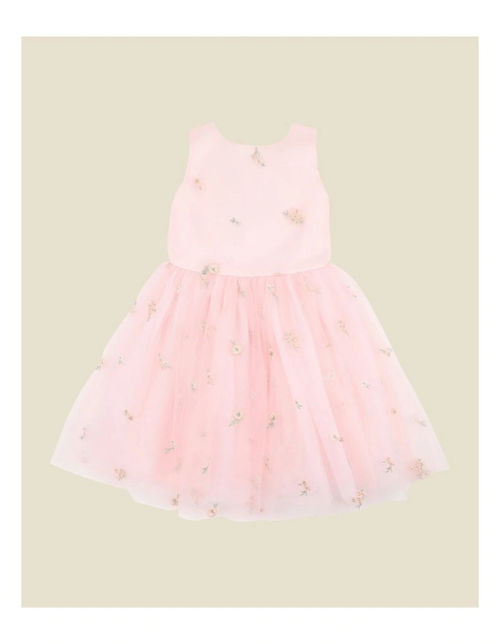 Floral Embroidered Back Bow Tulle Dress 3-10 Years in Pink image 5