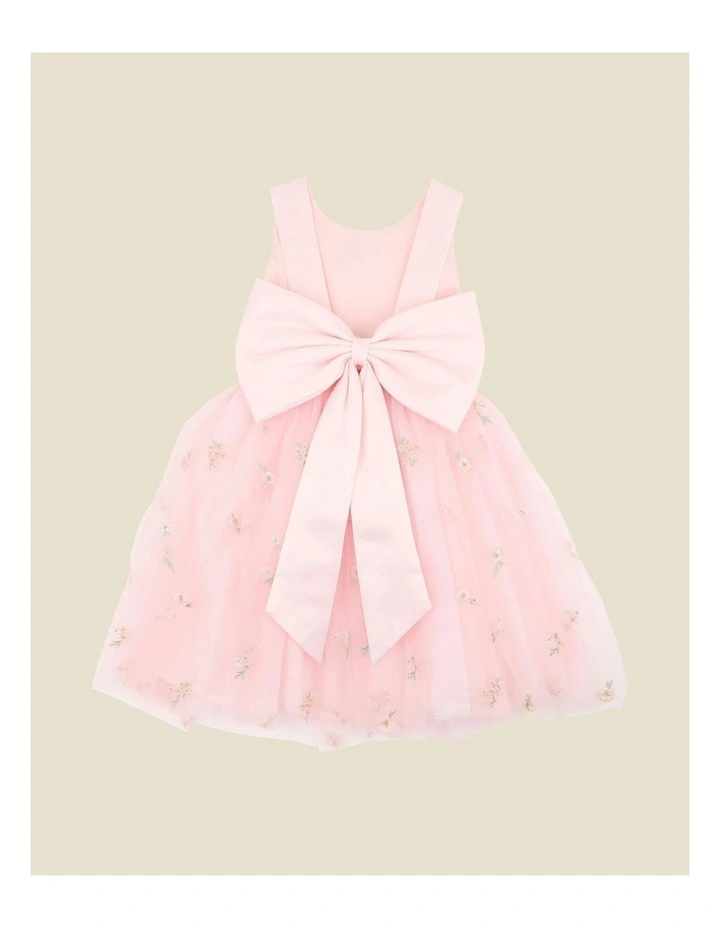 Floral Embroidered Back Bow Tulle Dress 3-10 Years in Pink image 6