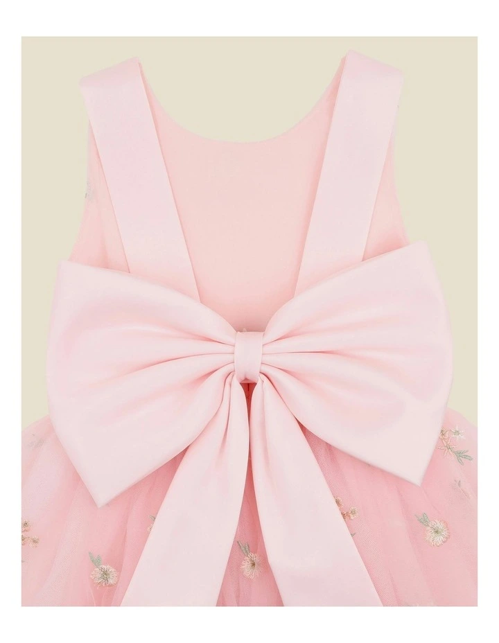 Floral Embroidered Back Bow Tulle Dress 3-10 Years in Pink image 7