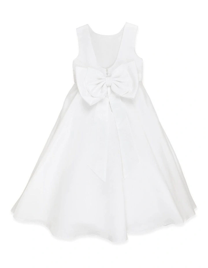 Duchess Satin Ankle Length Dress With Low Back 2-7 Years in White image 2