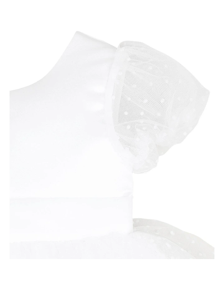 Spot Chiffon Puff Sleeve Dress With Back Bow in White image 3