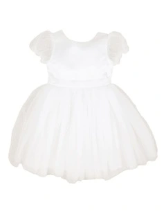 Spot Chiffon Puff Sleeve Dress With Back Bow 3-7 Years in White