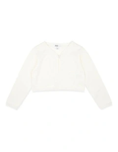 Scalloped Edge Organic Cardigan 3-7 Years in Ivory