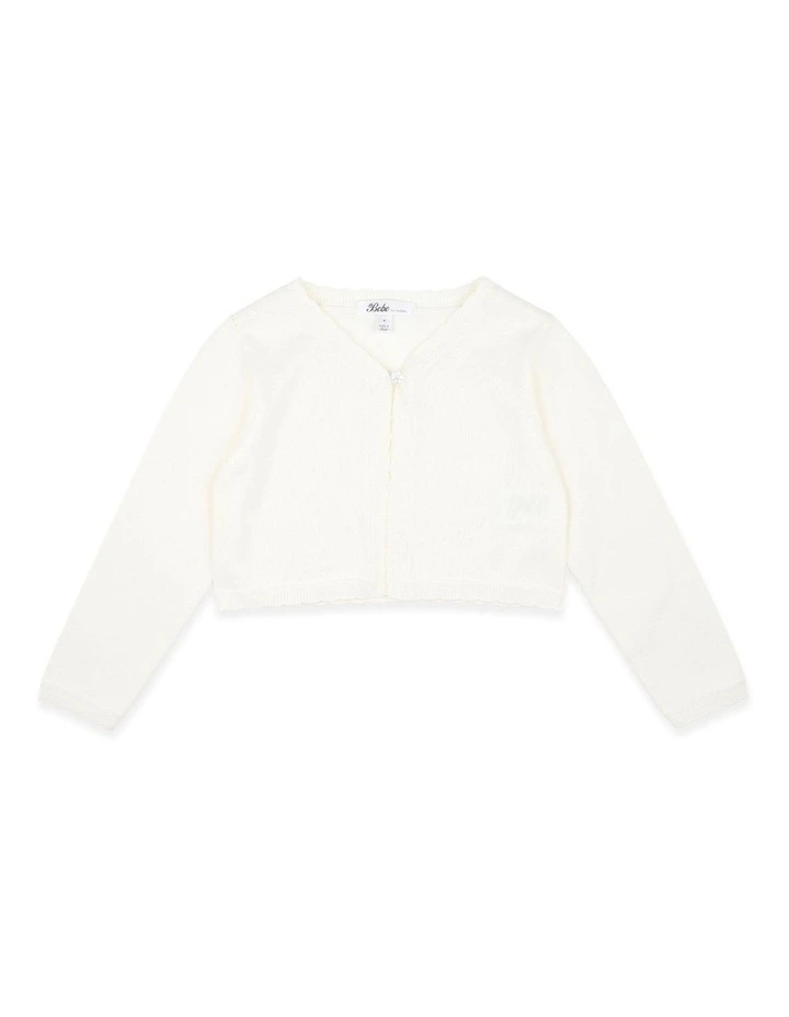 Scalloped Edge Organic Cardigan 3-7 Years in Ivory image 1