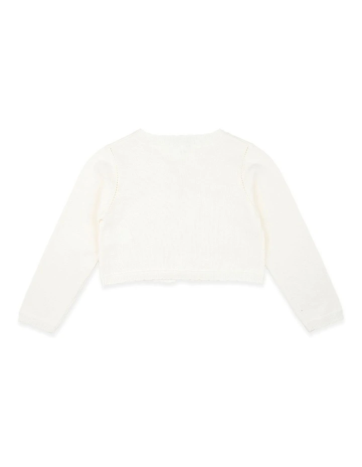 Scalloped Edge Organic Cardigan 3-7 Years in Ivory image 2