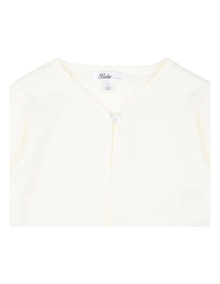 Scalloped Edge Organic Cardigan 3-7 Years in Ivory image 3