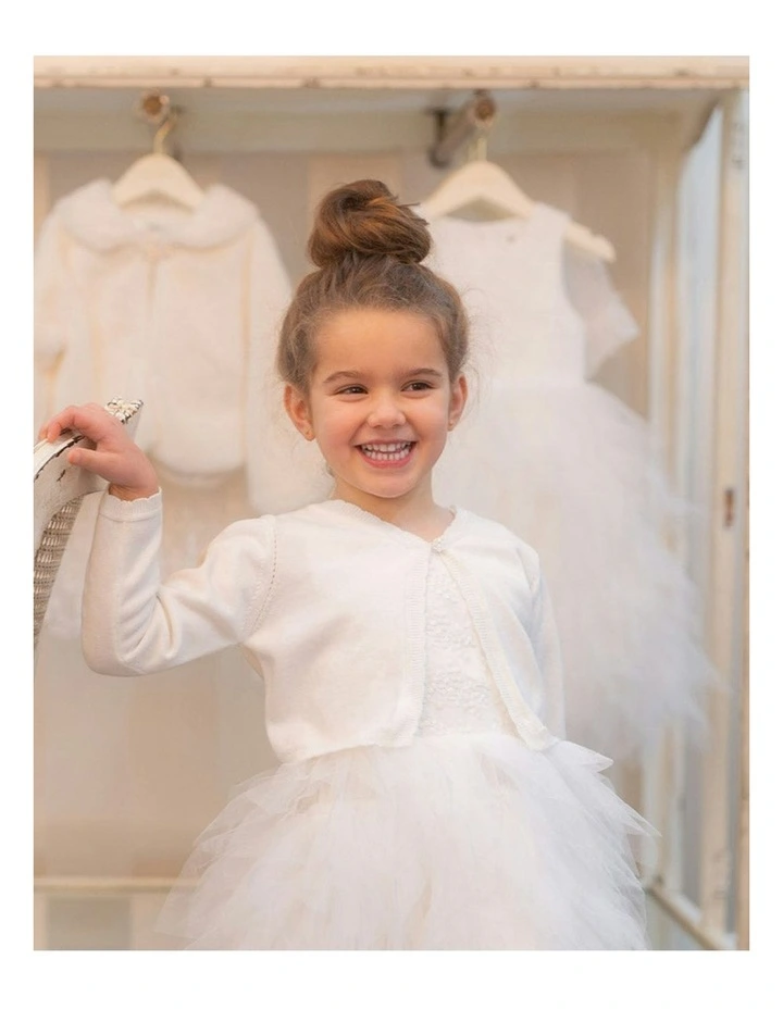 Scalloped Edge Organic Cardigan 3-7 Years in Ivory image 4