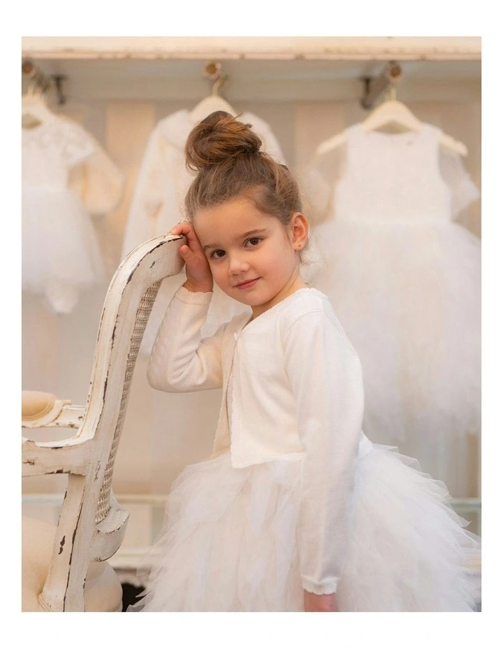 Scalloped Edge Organic Cardigan 3-7 Years in Ivory image 5