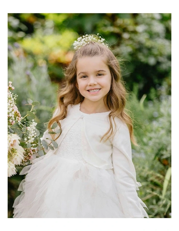 Scalloped Edge Organic Cardigan 3-7 Years in Ivory image 6