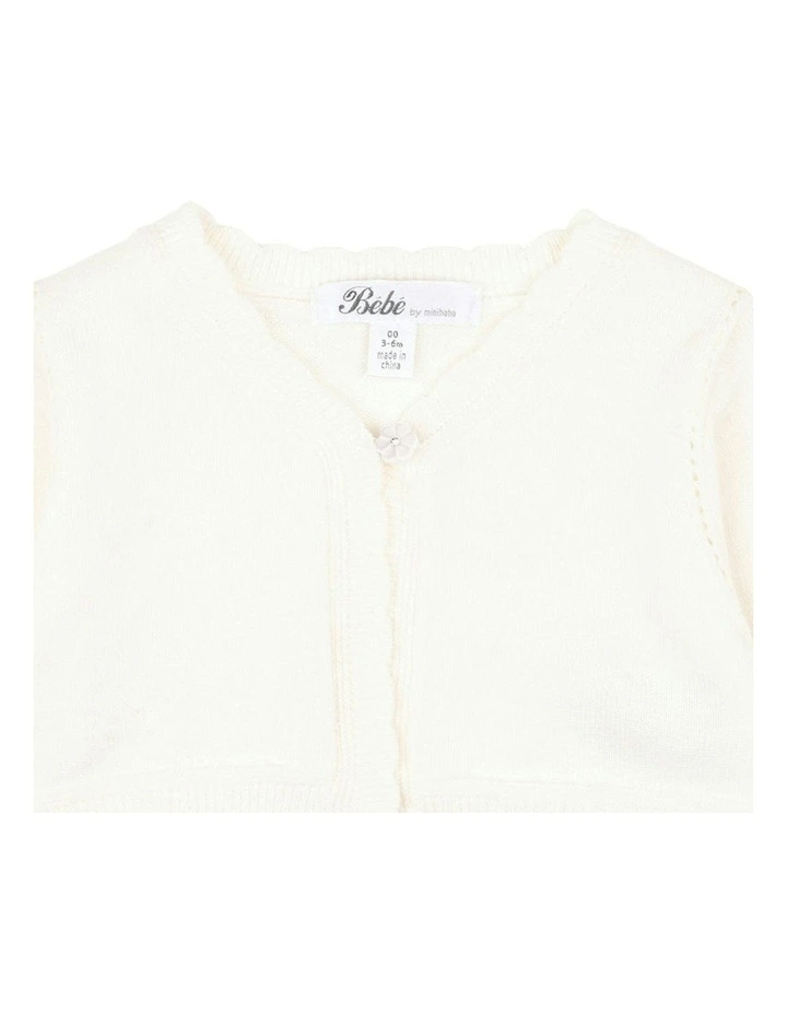 Scalloped Edge Organic Cardigan 3-7 Years in Ivory image 7