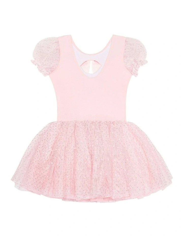 Puff Sleeve Tutu Dress with Bow in Pink image 2
