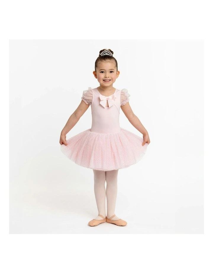 Puff Sleeve Tutu Dress with Bow in Pink image 3