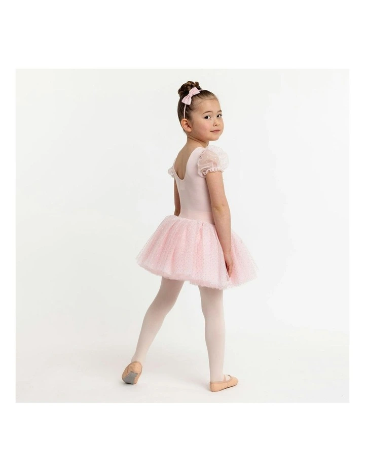 Puff Sleeve Tutu Dress with Bow in Pink image 4