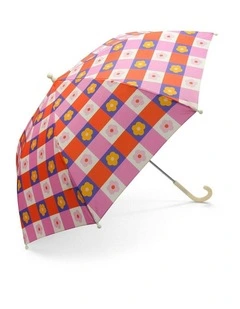 Flower Check Kids Umbrella in Blue, Pink and Peachy Orange