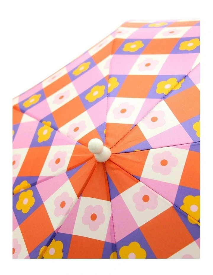 Flower Check Kids Umbrella in Blue, Pink and Peachy Orange image 4