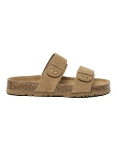 Aurelia Double Strap Slides in Chestnut