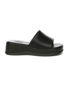 Fiona Leather Platform Slides in Black