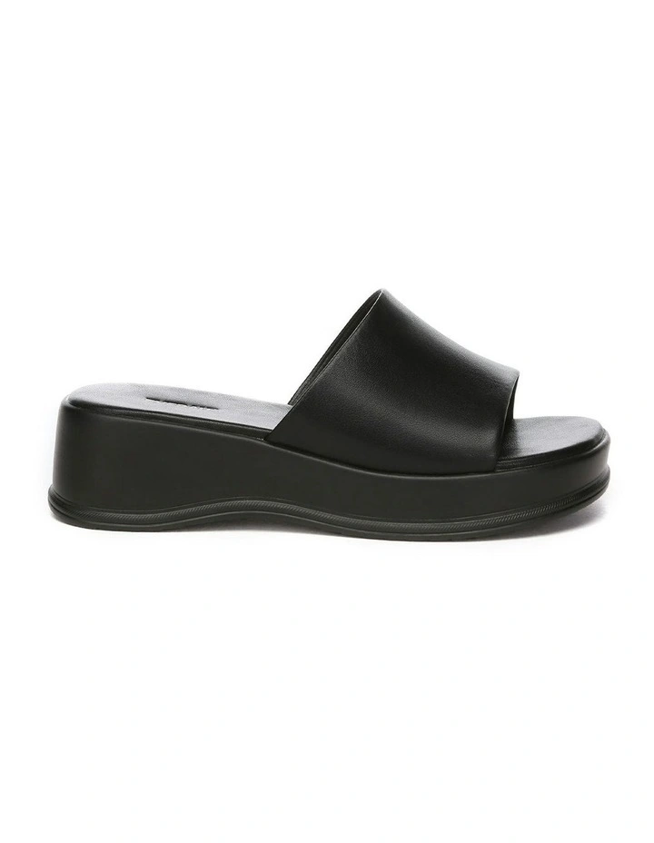 Fiona Leather Platform Slides in Black image 1