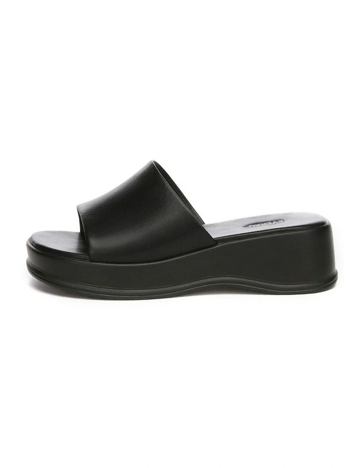 Fiona Leather Platform Slides in Black image 4