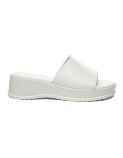Fiona Leather Platform Slides in White