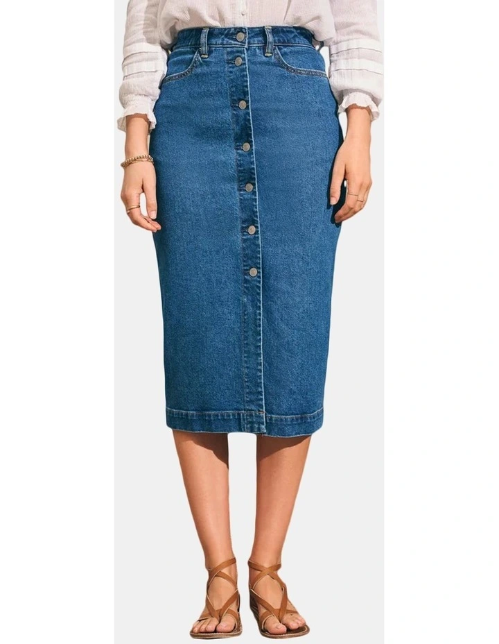 Organic Cotton Denim Midi Skirt in Denim image 1