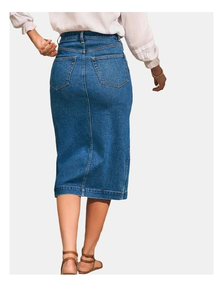 Organic Cotton Denim Midi Skirt in Denim image 2